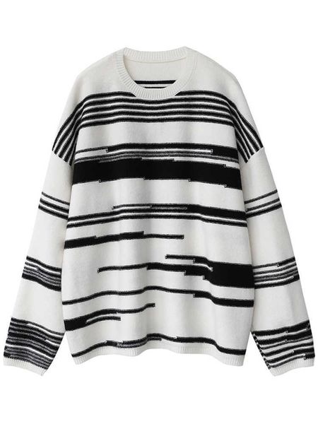 

women's knits tees 2022 autumn winter long sleeve pullover women sweater fashion irregular striped knitted sweaters korean new o-neck j, White