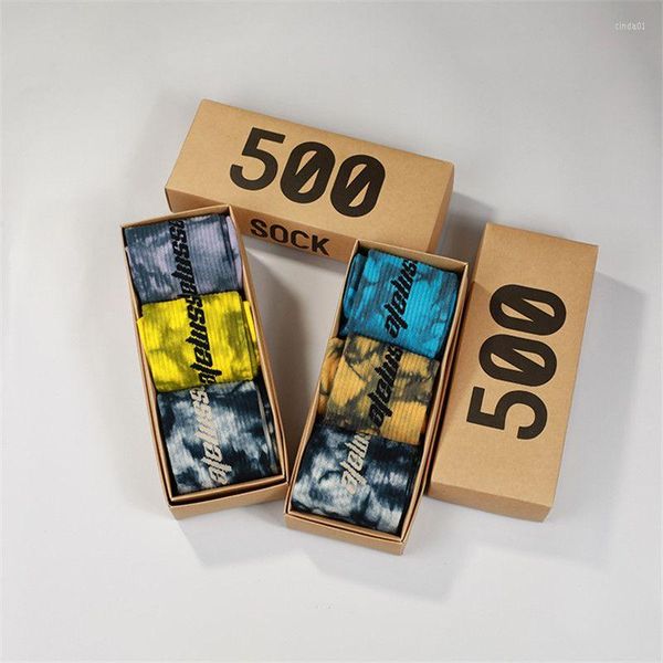

men's socks fashion tiedye calabasas personality basketball match tidal youth designer 3 pairs box gift pack, Black