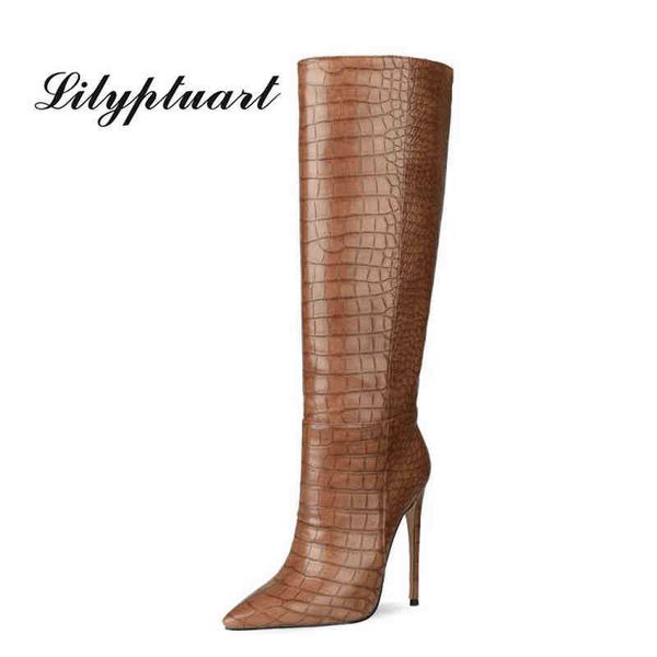 

boots european and american fashion be toe stiletto snake pattern sleeve long tube women winter shoes 220901, Black