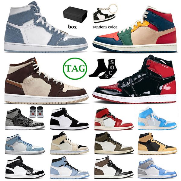 

with box jumpman 1 basketbll shoes for mens womens 1s high offs white cream dark chocolate mid dutch green sneakers trainers big size 13, White;red