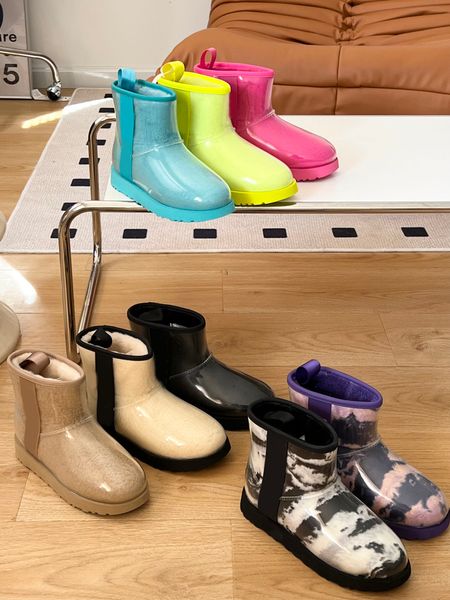 

classic transparent mini boots designer black white snow boots blue pink flat shoes yellow fluorescent cold protection warm women cotton sho