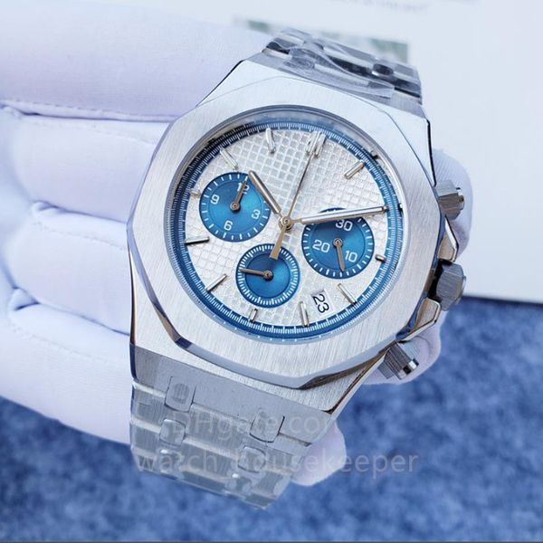

stainless steel men's watch 42mm multi-scale sapphire glass waterproof calendar fashionable quartz watch, Slivery;brown