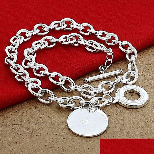 

pendant necklaces 925 sterling sier heart/circle/dog pendant necklace woman man 18 inches chain wedding engagement party jewelry 126 dhmxh, Silver