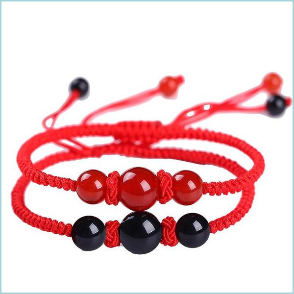 

charm bracelets chinese style handmade lucky red string bracelets bangles black agates stone beads men women couples bracelet drop d dhmga, Golden;silver
