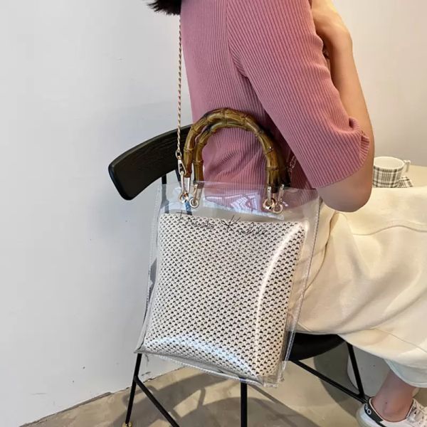

casual large bag transparent plastic crossbody bag capacity handle bags woven knot bamboo tote handbags designed