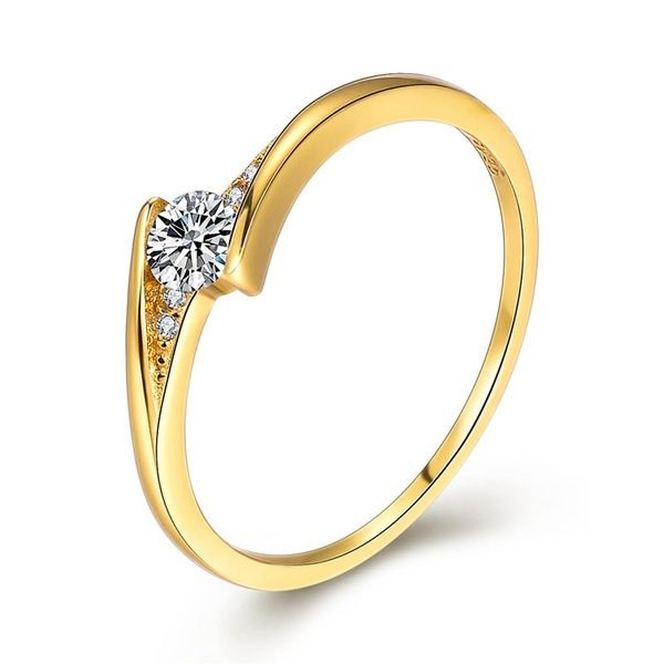 

100% original yellow gold color ring 0.5ct cubic zirconia silver rings for women party elegant wedding band fine jewelry r038, Slivery;golden
