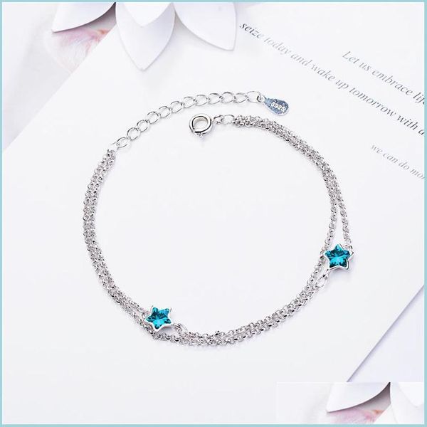 

charm bracelets simple blue five-pointed star sweet crystal 925 sterling sier temperament female trendy resizable bracelets drop del dhwro, Golden;silver