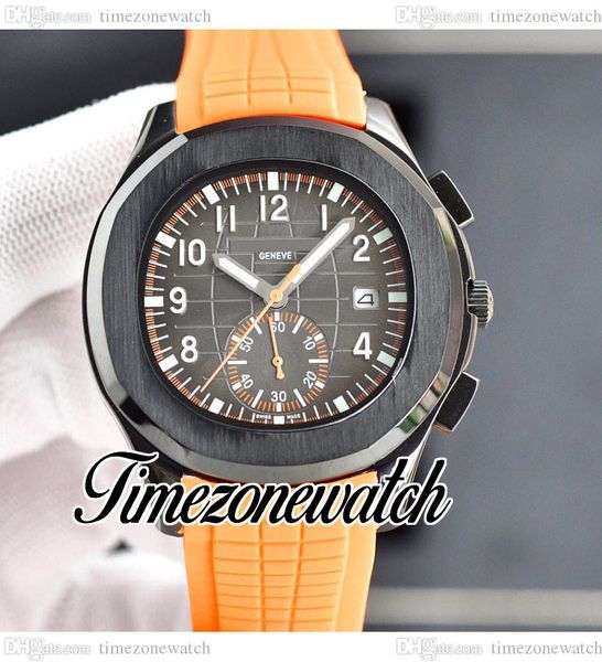 

41mm aquanaut 5968 automatic mens watch 5968g 5968a gray texture dial pvd black steel case no chronograph orange rubber strap sport watches, Slivery;brown
