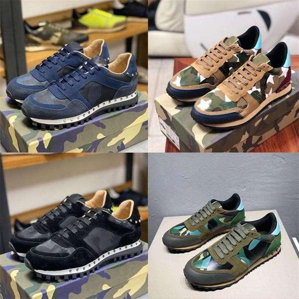 

2021 rockrunner camouflage shoes mesh real leather sneakers camo suede stud trainers men women sneaker noir fab valentinoes valentinoity gbp, Black