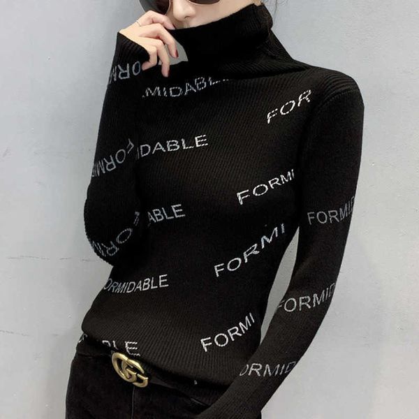 

women's knits tees #3802 black grey white korean style turtleneck sweater women knitted tight sweater slim pullover feminino thin knitt