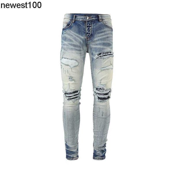 

men's jeans amirs fashion fashion designer brand men's jeans knee cashew flower patch new light blue