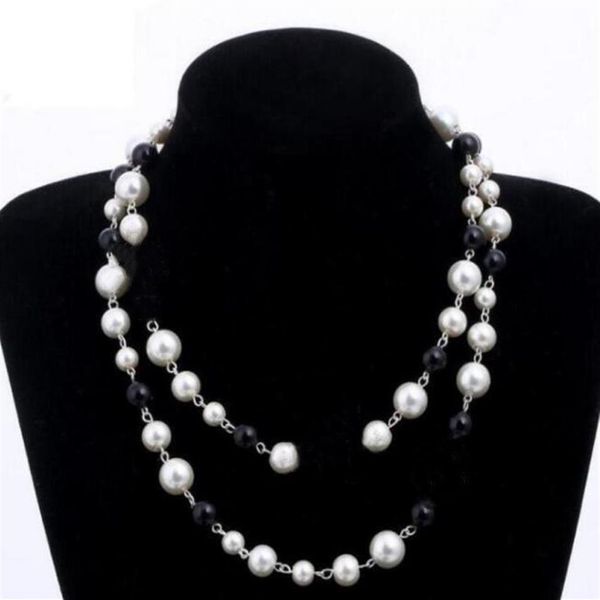 

designer jewelry necklace elegant women black and white pearl sweater chain paris fashion diamond necklaces wedding jewelrys acces320e, Silver
