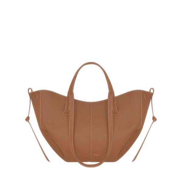 

polene cyme tote bag full-grain textured leather designer magnetic buckle closure handbag women suede inner lining luxury large capacity