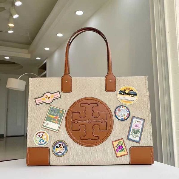 

luxury leather handbags torysburchs designer bags tb new badge canvas splicing leisure shopping bag one shoulder portable tote