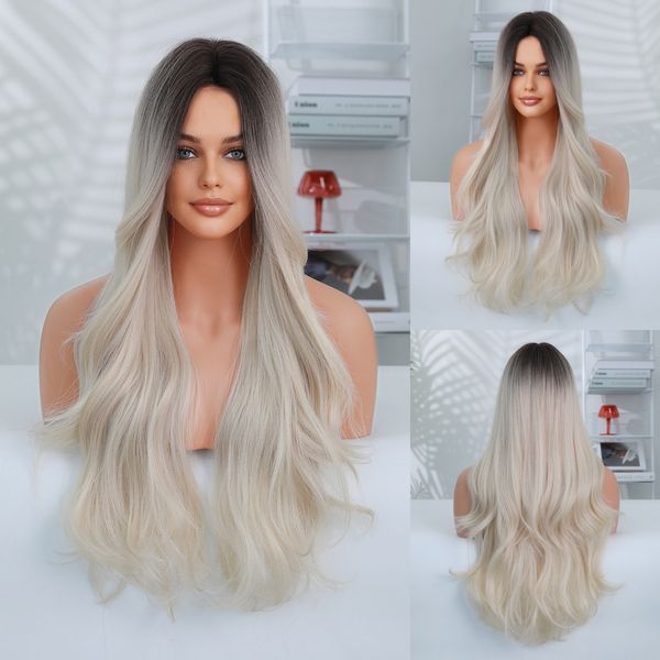 

wigs long curly hair roses natural breathable wigs full 27inch, Black