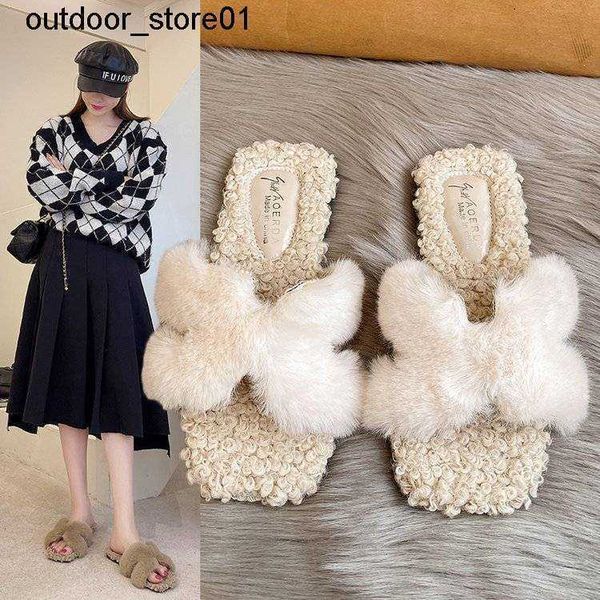 

designer slippers luxury brand h net red fairy wool slipper women autumn winter korean version versatile soft sole comfortable sandals, Black