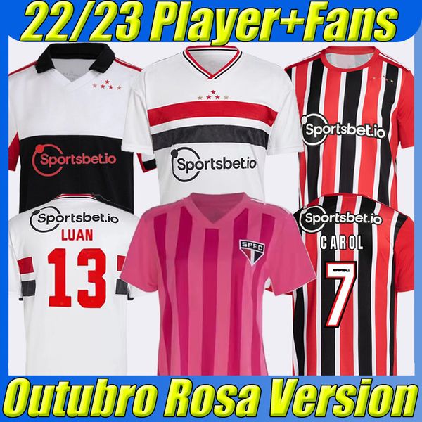 

22/23 sao paulo soccer jerseys outubro rosa luciano miranda rafinha j.calleri eder luciano alisson nikao gabriel g.sara 2022 2023 men wome k, Black;yellow