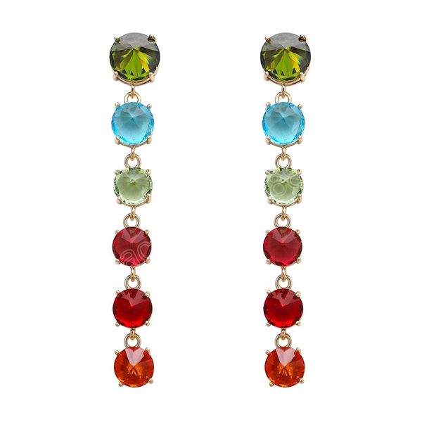 

multi-color crystal rhinestone tassel dangle earrings for women rainbow copper inlaid zircon long earrings trendy jewelry, Silver