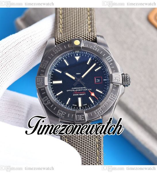 

43mm blackbird v1731010 automatic mens watch black dial stick number markers pvd black steel case green nylon leather strap watches twbe tim, Slivery;brown