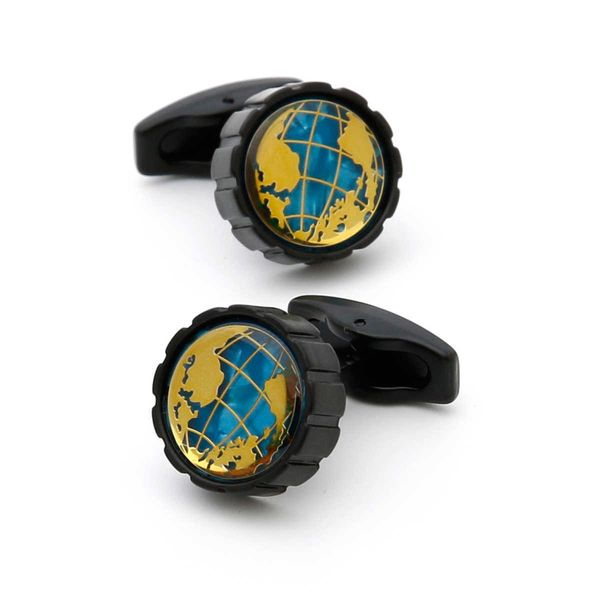

men cufflinks 2022 casual world map matte black round personality button formal dress shirt cuff links gifts, Silver