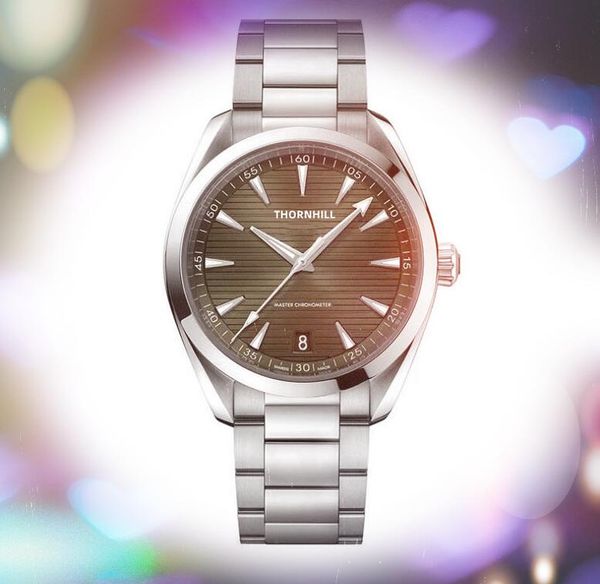 

simple line skeleton dial mens watches 41mm full stainless steel belt quartz waterproof calendar arrow pins lumious luxury popular wristwatc, Slivery;brown