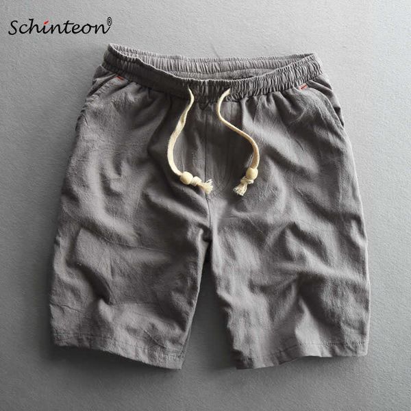 

men's shorts schinteon summer men casual cotton linen knee length beach elastic waist solid color comfortable pants new g221012, White;black