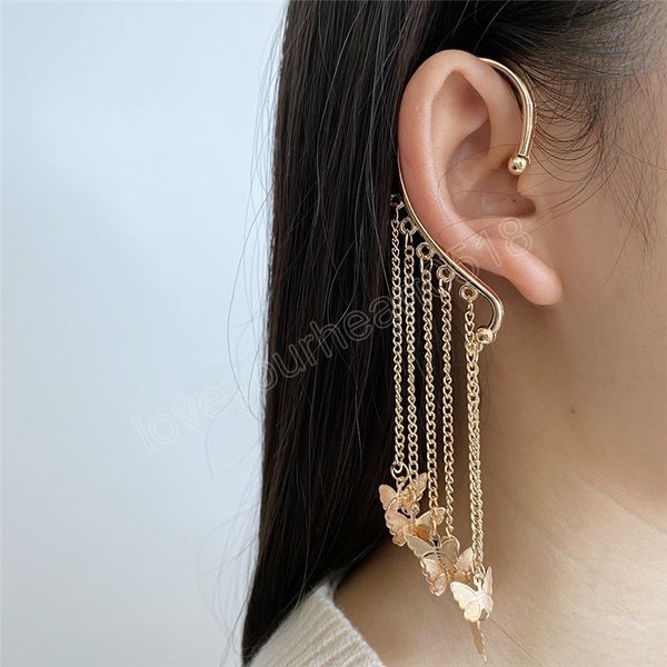 

korean elegant cute gold color butterfly ear cuff earrings for women girls fashion metal chain boucle d'oreille jewelry gifts, Silver