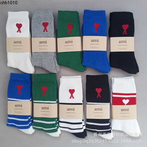 

amis love socks peach heart a letter embroidery four seasons mid length lovers fashion stripe personalized versatile fashion socks, Black