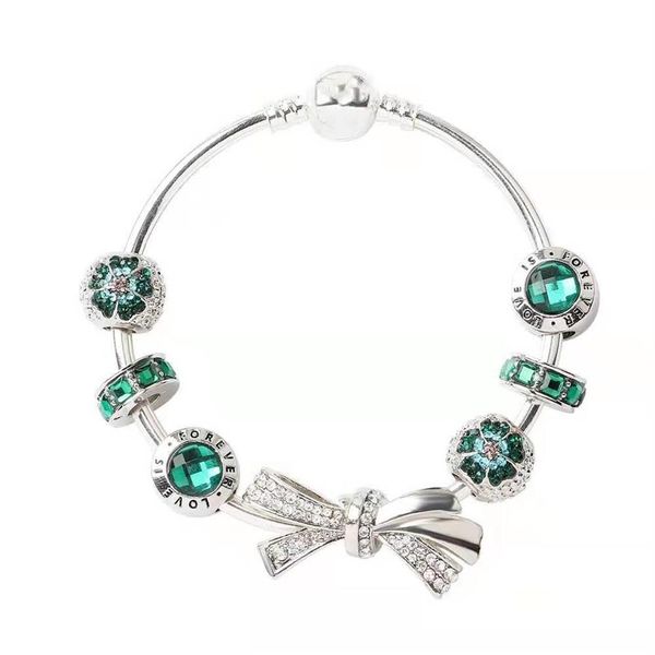 

new fashion 925 silver bracelets charm bracelet bow knot bracelets charm beads bangle diy jewelry for christmas and valentine gift232b, Golden;silver