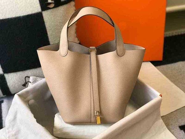 

designers handbags herms basket bags first layer kraft vegetable high-end bucket leather women's handbag
