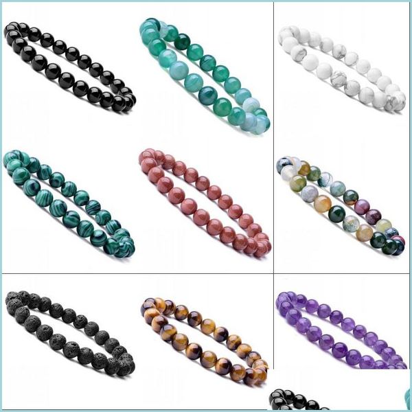 

beaded strands 8mm natural stone healing crystal stretch beaded bracelet women men fashion handmade precious gemstone round bracele dhtco, Black