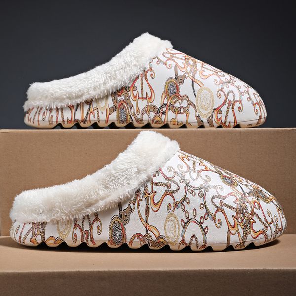 

men and women slippers cotton plush slippers men's platform full print women's sandals trendy warm slippers couple size36-47, Black