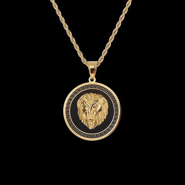 

popular trandy hiphop rapper rocker 316l stainless steel jewelry round tags lion hand pendant necklace mens hip-hop accessories go280k, Silver