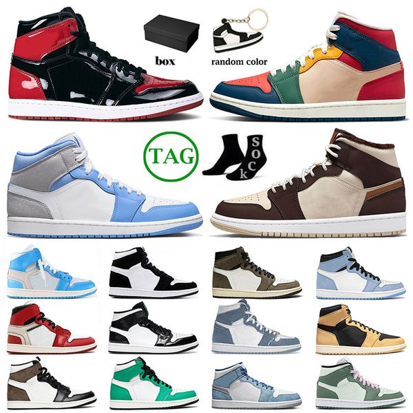 

mens womens jumpman 1 basketball shoes patent bred 1s designer high og dark mocha sports sneakers cream dark chocolate mid dutch green train