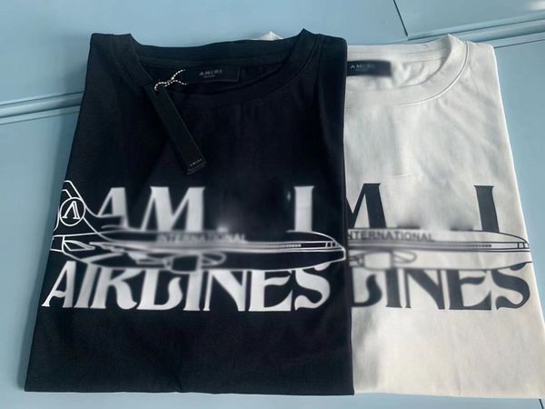 

men's t-shirts summer 210g double strand cotton airplane letter print t-shirt, White;black