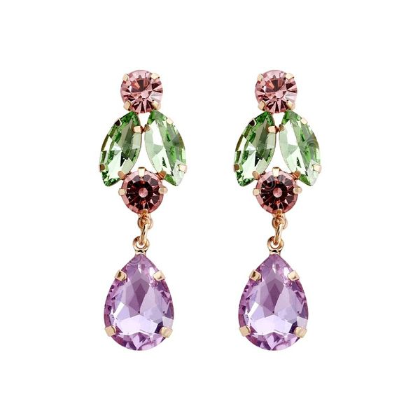 

shiny colorblock rhinestone water drop earrings for women crystal petal dangle earring jewelry fashion accessories, Silver