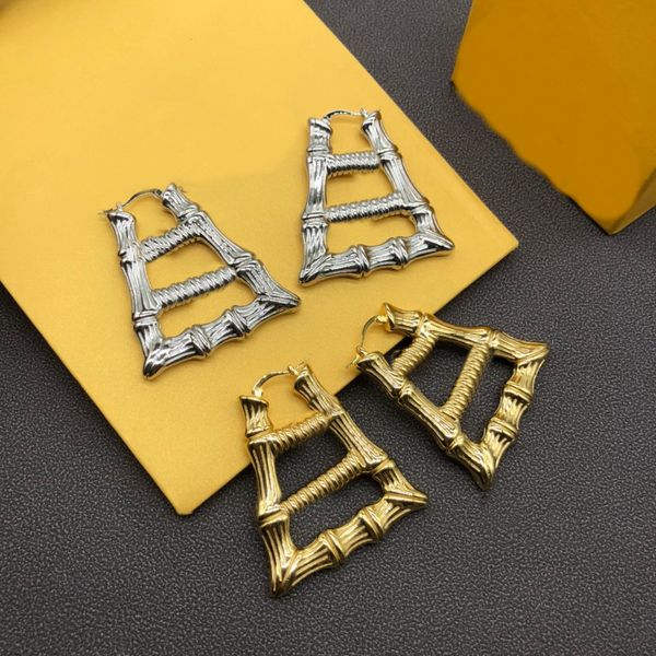 

luxury new designed women enamel ear studs f letter earrings brass trapezoidal pattern gold plated designer jewelry birthday festive party c, Golden;silver