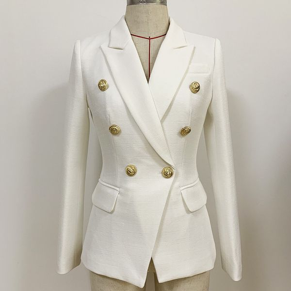 

2022 european american suits & blazers foreign trade fashion women's suit jacket metal lion button double-breasted slim linen suit, White;black
