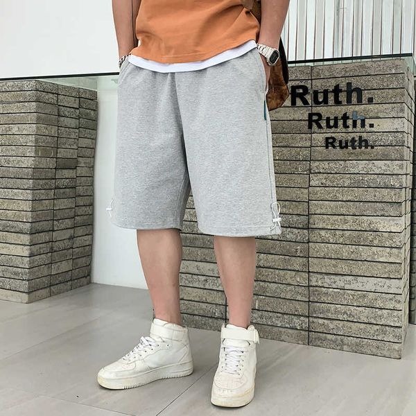 

men's shorts 2022 short pants mens casual knee-length oversize wide loose hip hop trousers elastic waist solid printed clothing g221012, White;black