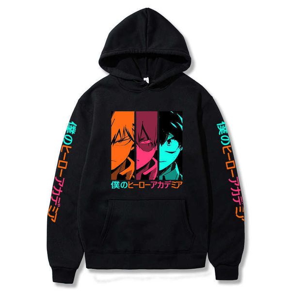 

men's hoodies sweatshirts harakuju my hero academia printed hooded sweatshirt casual boku no hero academia pullover long sleeve hoodie, Black