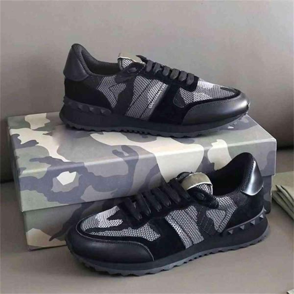 

mens rockrunner camouflage shoes fashion luxury designer sneaker genuine leather men women flats casual trainer valentinoes valentinoity xti, Black
