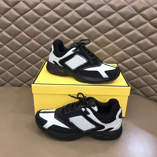 

casual-stylish faster men sneakers shoes nubuck leather technical fabric trainers low-embossed corrugated runner soles man sports eu38-46, Black