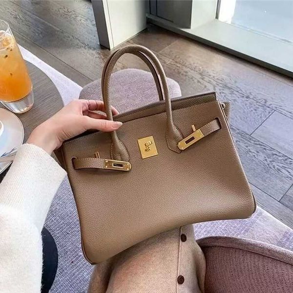 

designer birkins bags herme handbags genuine leather women 2022 new fashion large capacity portable lychee pattern womens senior sense one h