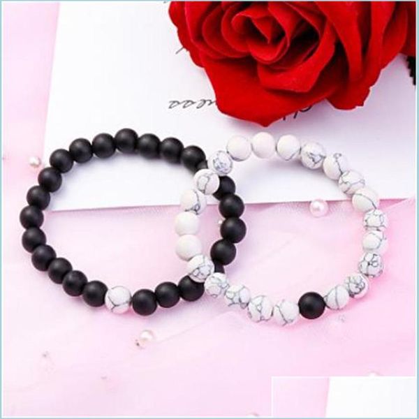 

beaded strands 2pcs/set 8mm white howlite stone and volcanic rock lava beads bracelets set for women men stretch jewelry gift a1803 dhmzn, Black