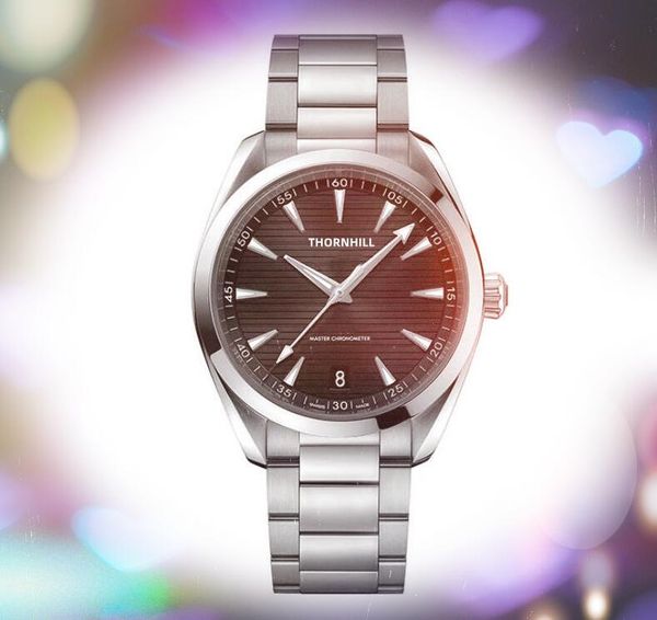 

simple line skeleton dial mens watches 41mm full stainless steel belt quartz waterproof calendar arrow pins lumious wristwatch orologio di l, Slivery;brown