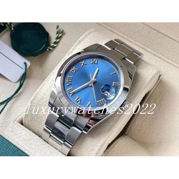 

super watch polished v5 version 41mm stainless steel blue roman numeral dial bracelet watch index automatic sport wristwatch, Slivery;brown