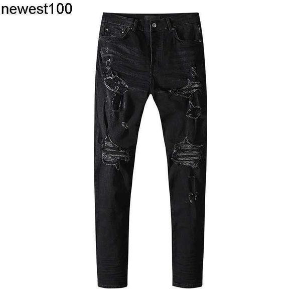 

men's jeans amirs designer fashion brand jeans men's new hole patch jeans fashion trend slim pants, Blue