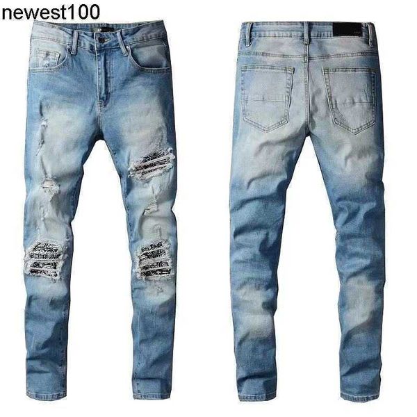 

men's jeans amirs designer ripped jeans men's elastic slim pants, Blue