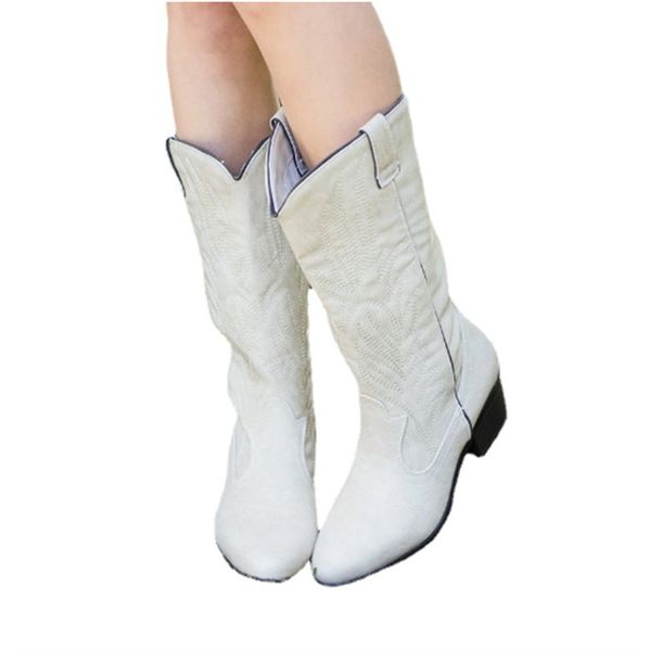 

2022 large womens western cowboy cowgirl boots medium heel ethnic square head pu leather boots for women, Black