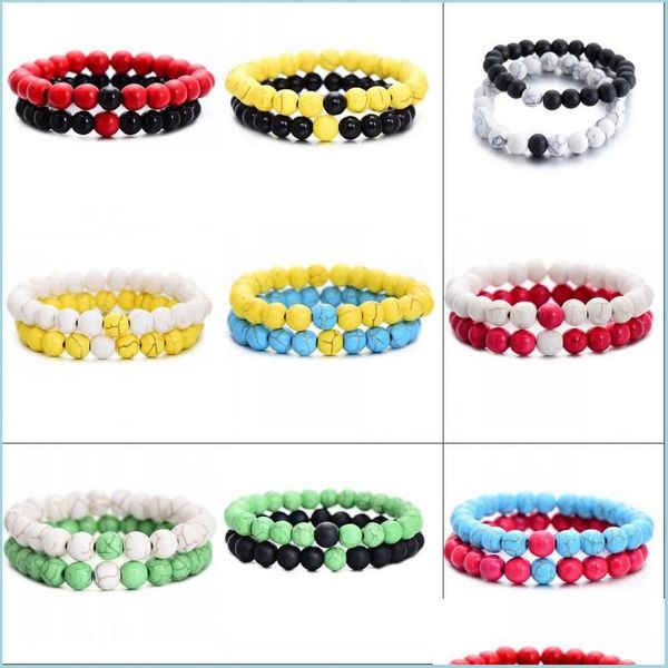

beaded strands 2pcs/set natural beaded bracelets bangles elastic female pseira bohemian couple accessories jewelry man gifts pray dh3zj, Black